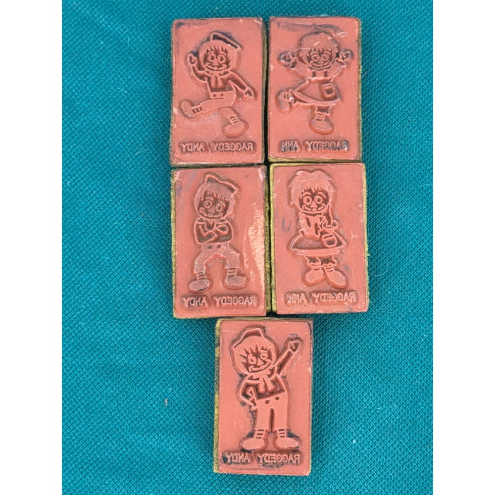 Vintage Raggedy Ann and Andy Wooden Rubber Stamp Set of 5 Crafting Collectibles